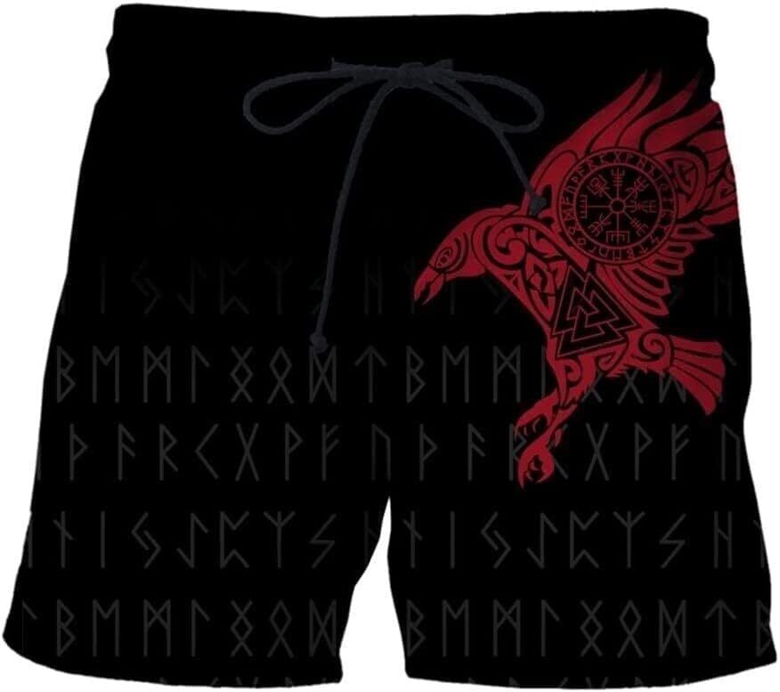 Beach Pants For Men Black Viking Athletic Shorts With Pockets Casual Swimming Trunks 3D Print Streetwear