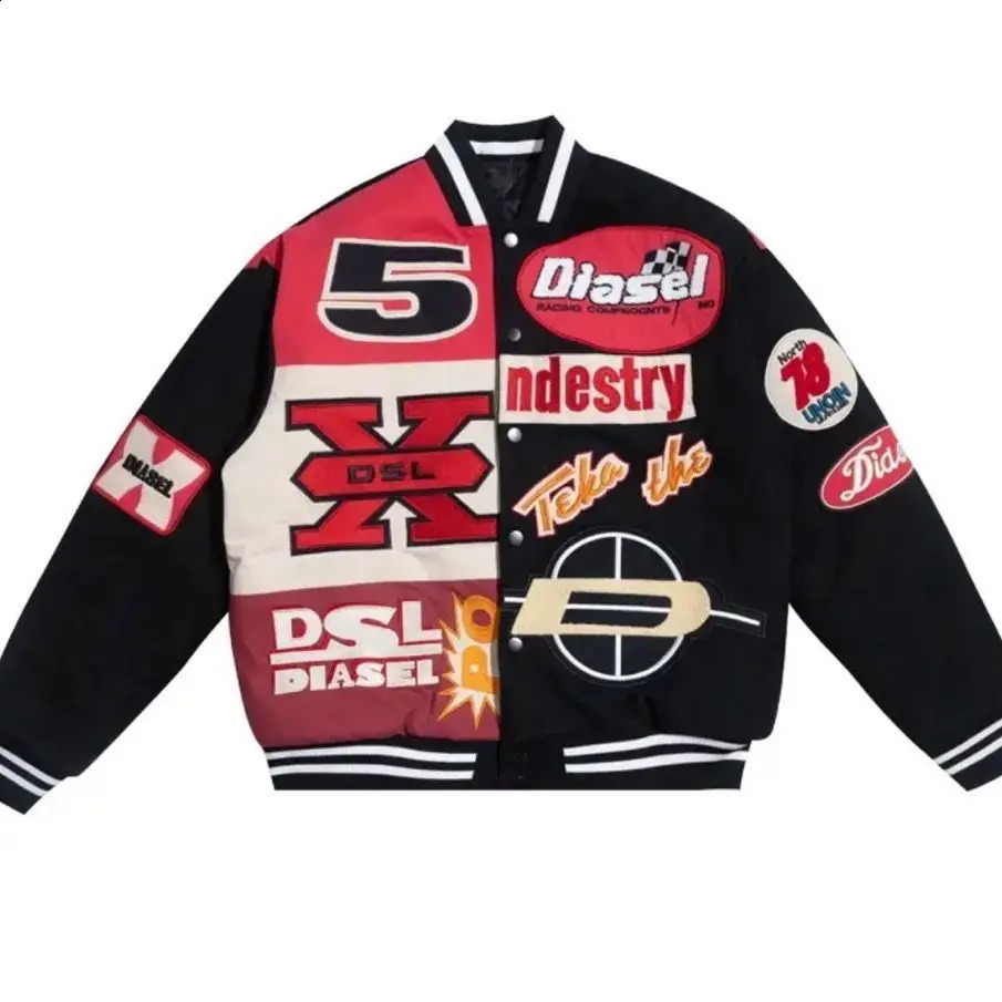 Hip-hop embroidery contrasting color stitching baseball uniform autumn and winter motorcycle loose heavy industry couple jacket 240827