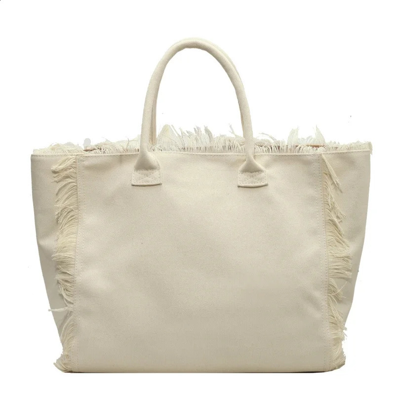 High Quality Solid Canvas Womens Shoulder Bag Large Capacity Casual Versatile Youth Tassel Tote Bag Bolsa 240827