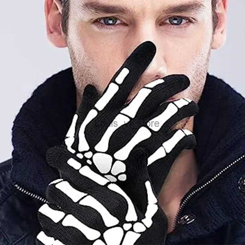 Fingerless Gloves 1 pair of mens gloves fashionable horror skull claw bone party supplies favored Halloween DIY decoration H240827 VQF0