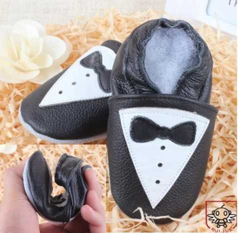 Black genuine leather baby shoes soft and handsome childrens Mocha Xin baby first walking shoes M240827