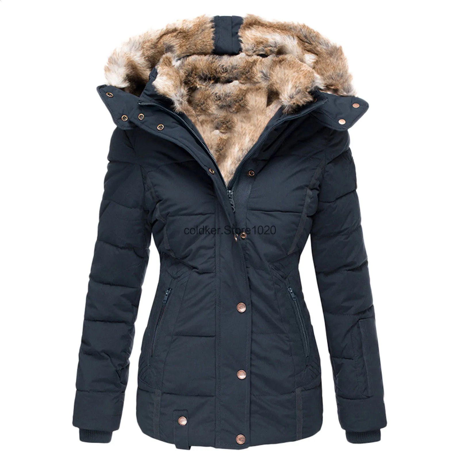Womens autumn and winter jacket warm solid plush jacket buttons long ditch windproof cover Parka down jacket 240826