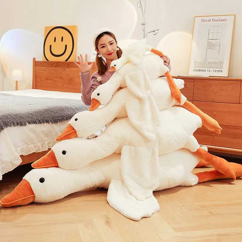 50-190cm cute fluffy large-sized white goose plush toy Kaii giant duck sleep pillow cushion stuffed animal doll childrens toy gift W250107