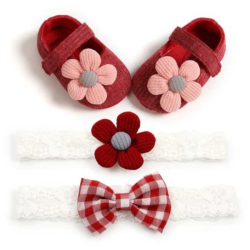 3 Cute Baby Girl Anti slip First Step Shoes Flower Sports Shoes Cotton Soft soled Shoes 2-Headband Set Baby Shoes M240827