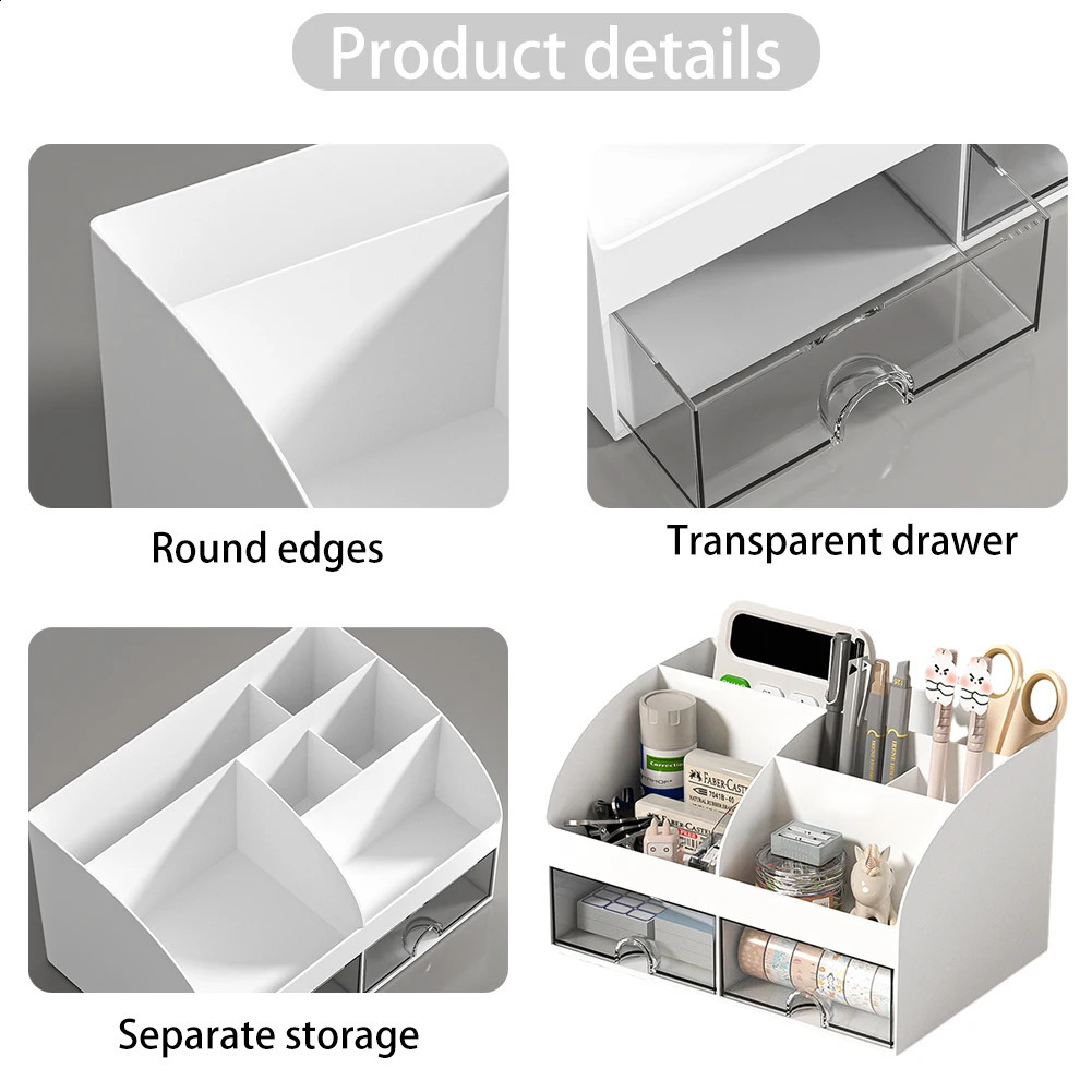Home Office Desktop Stationery Storage Box 6 Compartments 2 Drawers Decorative Desk Organizer Dressing Table Makeup Storage Case 240826