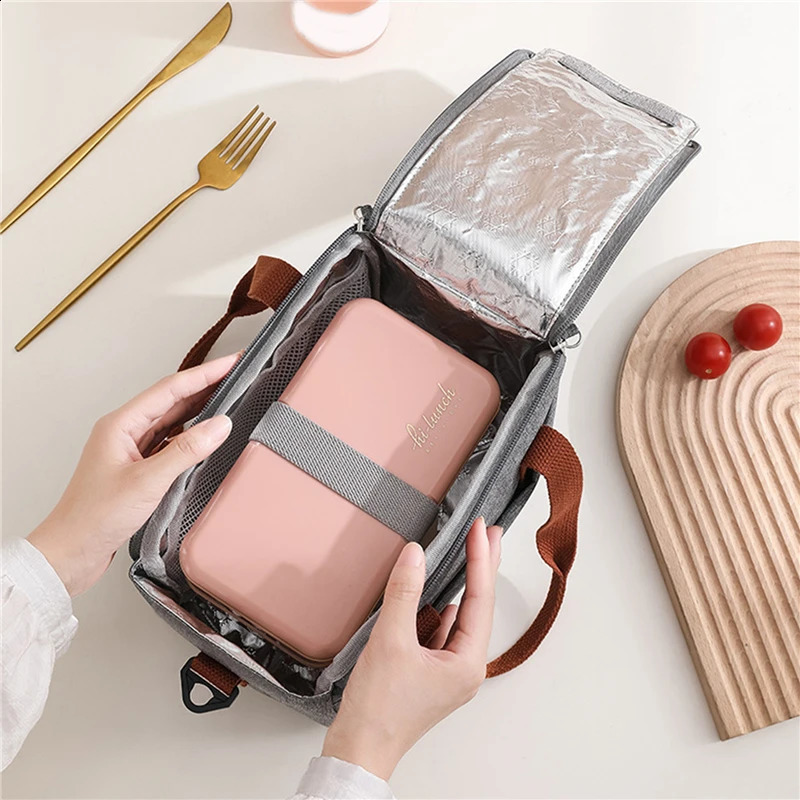 Portable lunch bag suitable for OL women thermal insulated box handbag cooler waterproof bento office food shoulder 240826