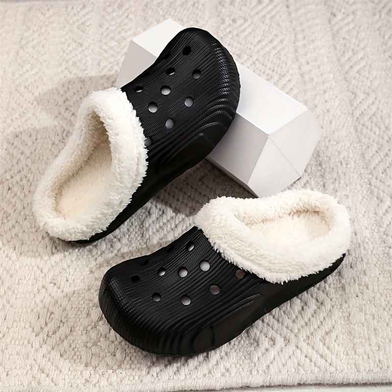 Cozy Winter Plush Lined Croc Slippers - Super Soft EVA Insole, Solid Color, Non-Slip EVA Sole, Casual Slip-On Style, Suitable for Indoor and Outdoor U