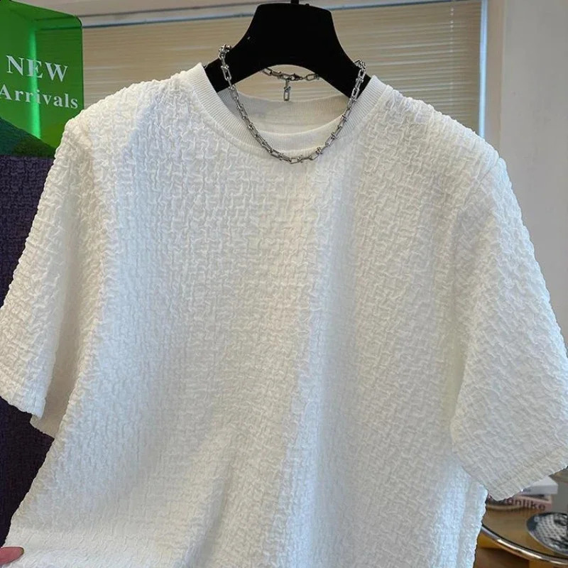 Summer mens loose Tshirt casual lazy breathable quick drying short sleeved cool and fashionable Korean outdoor high street top 240827