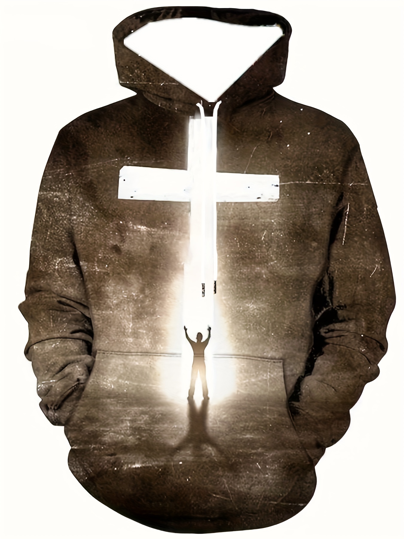 Plus Size Men's 3D Cross Figure Print Hooded Sweatshirt For Autumn/winter, Men's Clothing