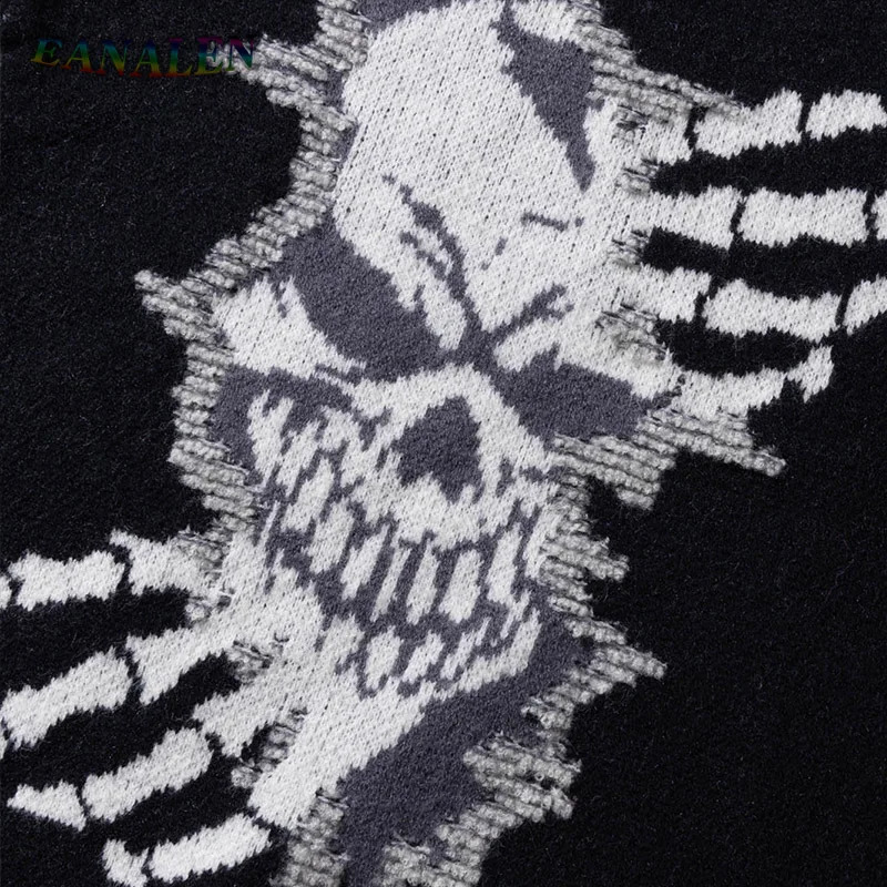Harajuku retro skull sweater mens winter casual oversized black devil rock skydiving knitted latte grandpa ugly womens 240826