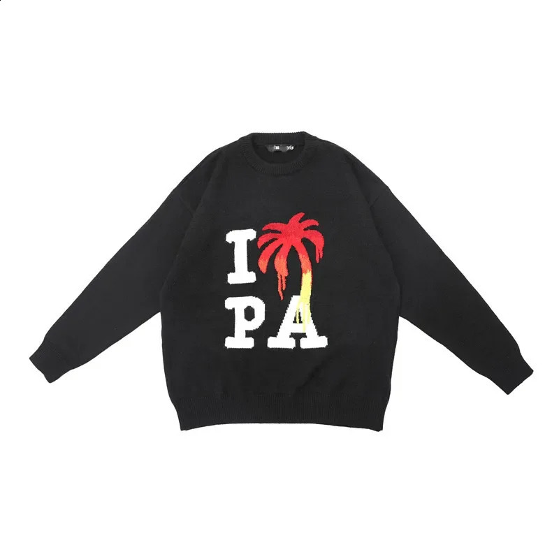 Trendy Pa palm tree letter gradient coconut embroidery floral round neck knitted sweater suitable for womens casual scenes w240826