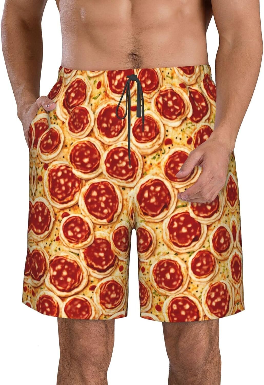 Beach Pants For Men 3D Pizza Pepperoni Print Mens Novelty Swimtrunks Quick Dry Lining Board Shorts XS-6XL