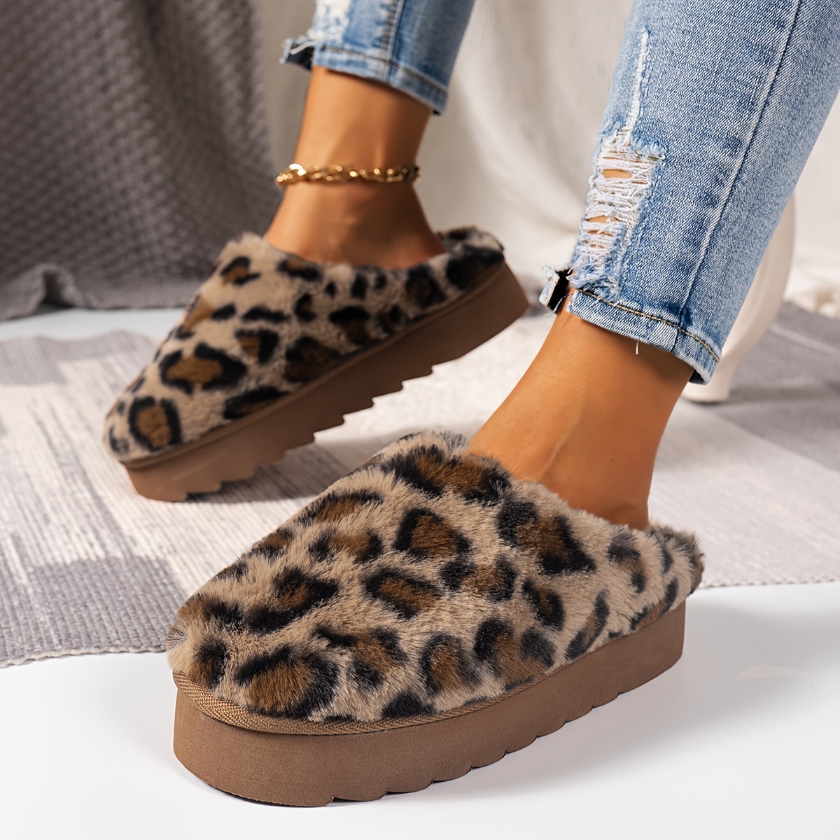 Solid Color Warm Home Slippers, Slip On Platform Lined Non-slip Shoes, Winter Comfy Plush Fuzzy Shoes