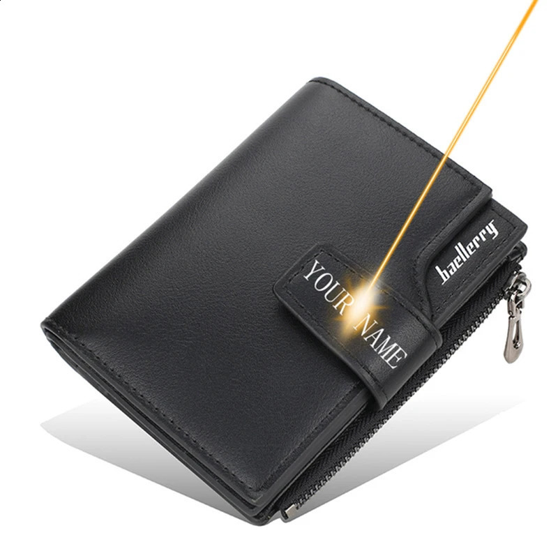 Personalized Po Name Wallet for Men And Women PU Leather Short Tri-fold Zipper Coin Pocket Retro High Capacity Purse Gift 250516