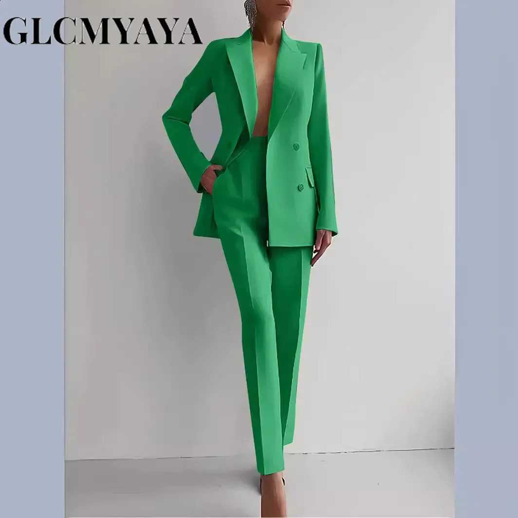 GLCMYAYA Elegant Blazer Suit and Wide Leg Pants Two 2 Piece Sets Outfits for Women Classic OL Work Street Outfit Tracksuit 240826