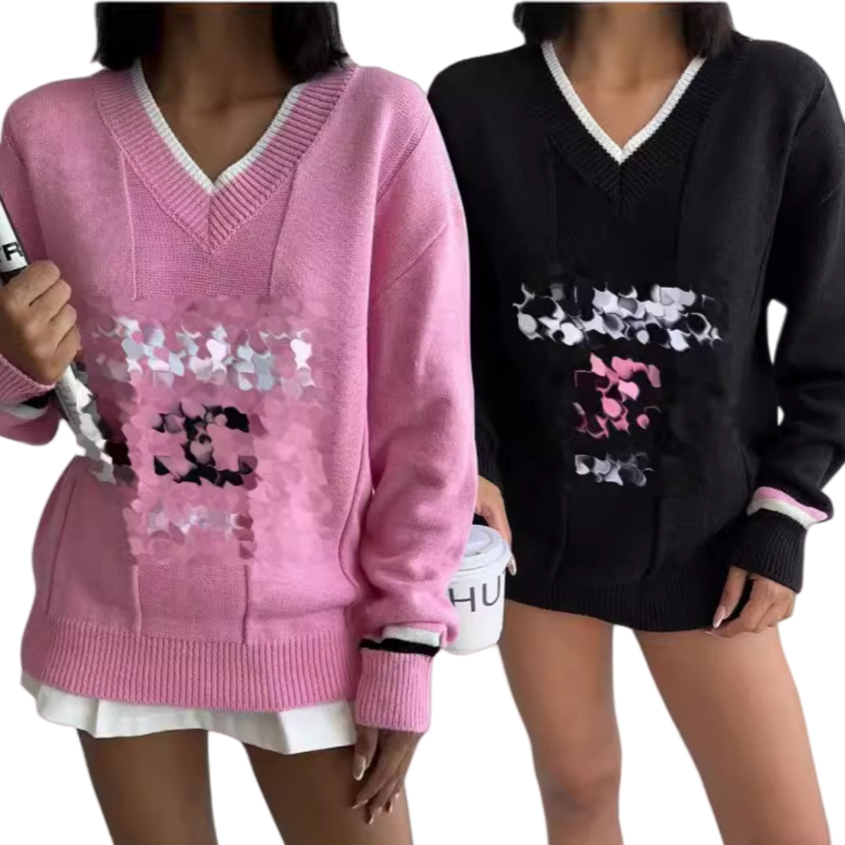 2024 Woolen Sweaters Women Casual V-neck Long Sleeve Knit Sweaters Blouse Tops Free Ship
