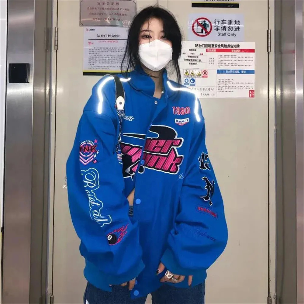 Y2K Racing Style Jacket Men And Women Printed Coat Vintage Casual Colorblock Long Sleeve Varsity Clouths Spring Autumn 240827