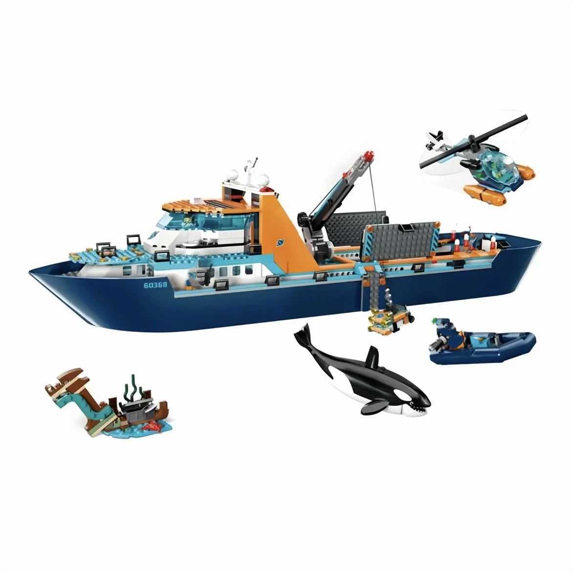 Arctic explorer ship compatible with 60368 building block toys floating boat helicopter ROV Sub Orca building block boys and girls gifts W241028