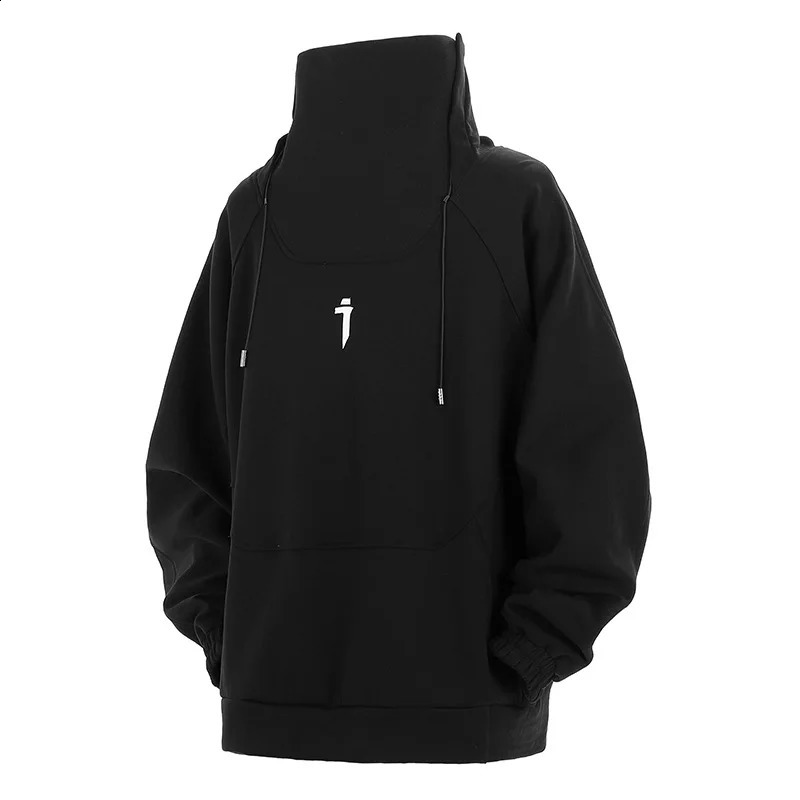 Turtleneck Techwear Hoodie Hip Hop Pullover Mens Autumn Casual Sweatshirt 240826