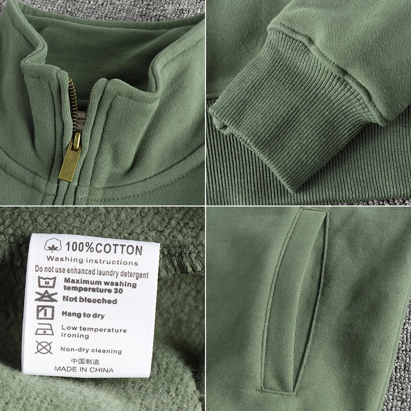 Heavy duty thick simple retro semi open collar hooded sweatshirt mens autumn and winter trend traction top 240826