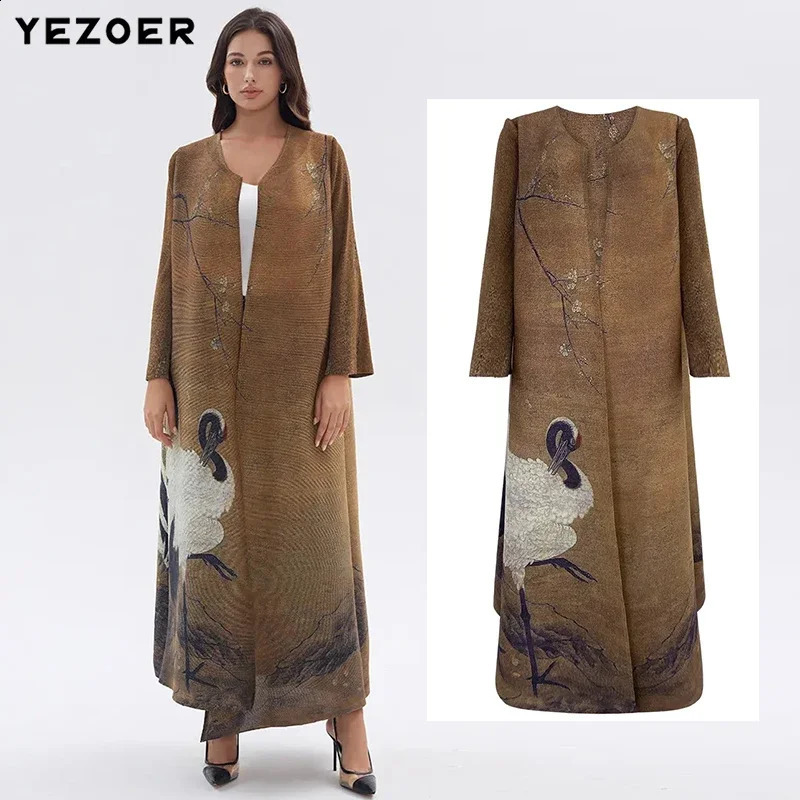 Miyake pleated retro lapel long sleeved jacket for womens autumn and winter premium loose plus size cardigan 240826