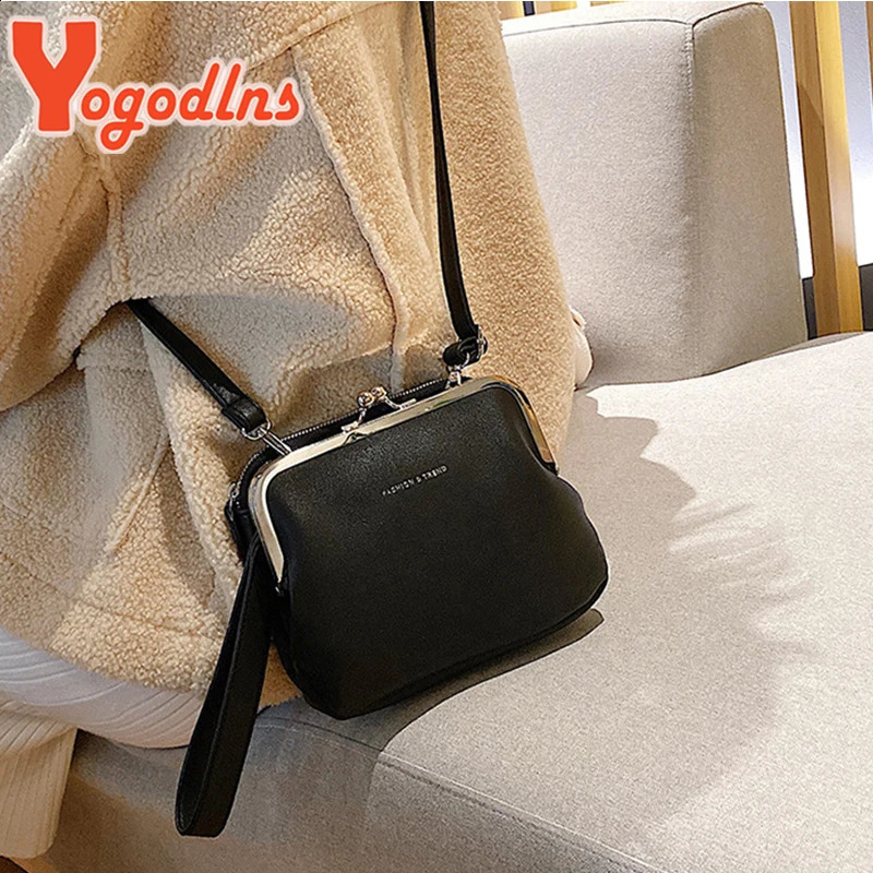 Yogodlns Simple Solid Color Shoulder Bag Female PU Leather Crossbody Fashion Clip Messenger Lady Handbag Purse 240827