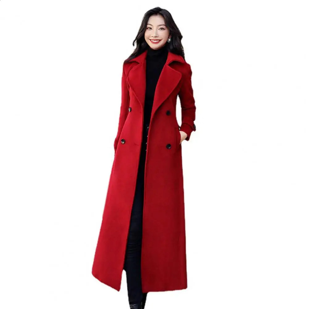 Winter Coat Womens Business Medium Long Sleeve Jacket Formal Wool Blended Double Layer Thick 240826