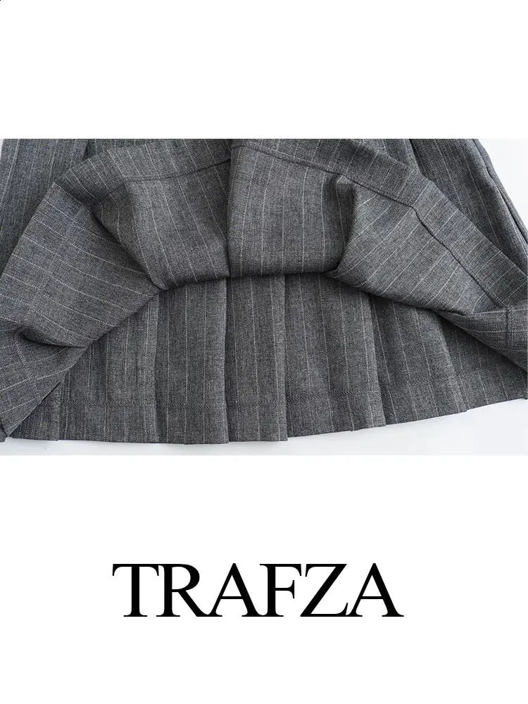 TRAFZA Spring Women Fashion 2 Piec Set Lapel Long Sleeves Blazer Coat Sexy Party sweet Female Mini Pleated Skirts 240826