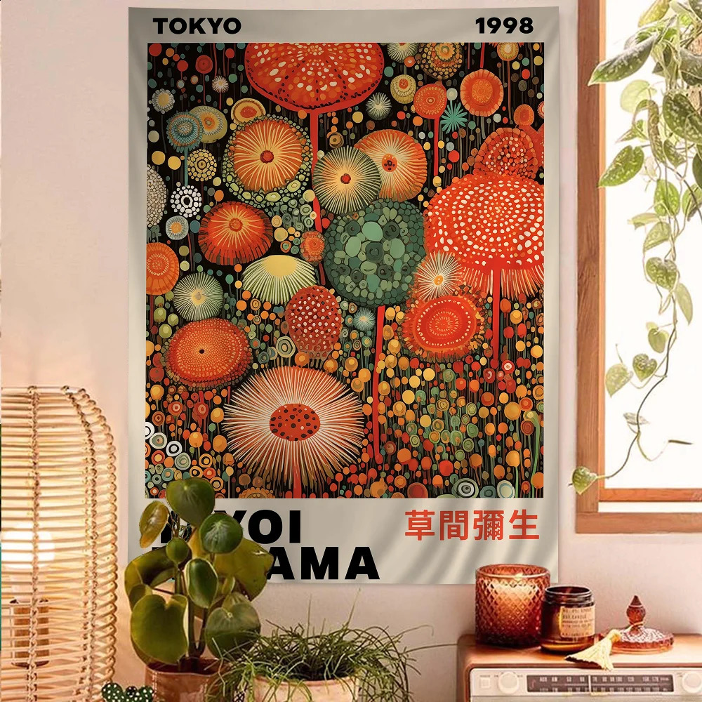 Abstract Yayoi Kusama Anime Tapestry Hanging Tarot Hippie Wall Rugs Dorm Home Decor y240826