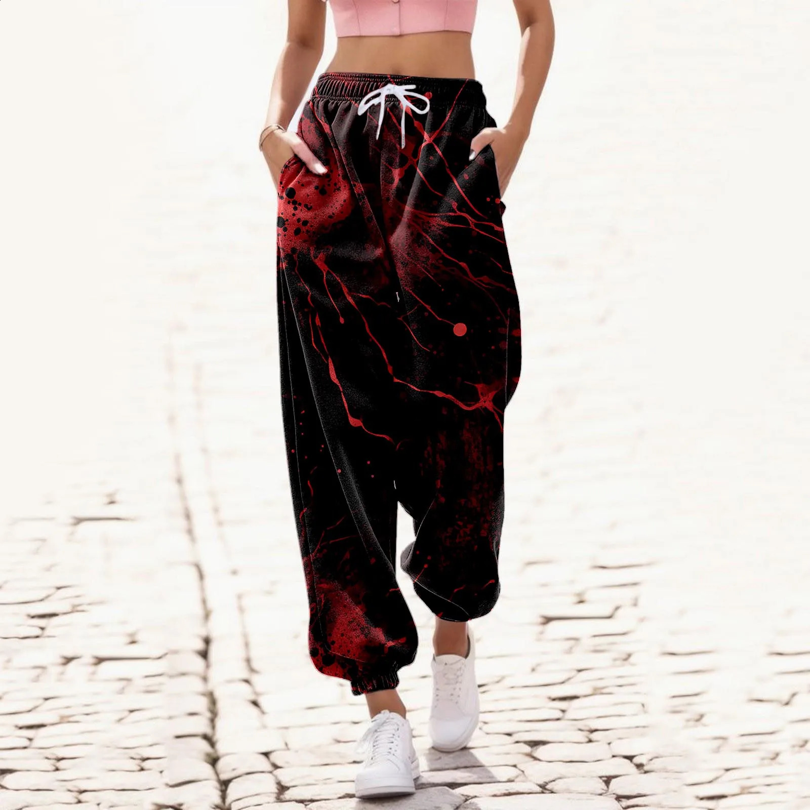 Womens Halloween 3D printed bottom sports pants pocket high waisted fitness gym sports fitness jogging pants Trouser underwear for women 2025 240827