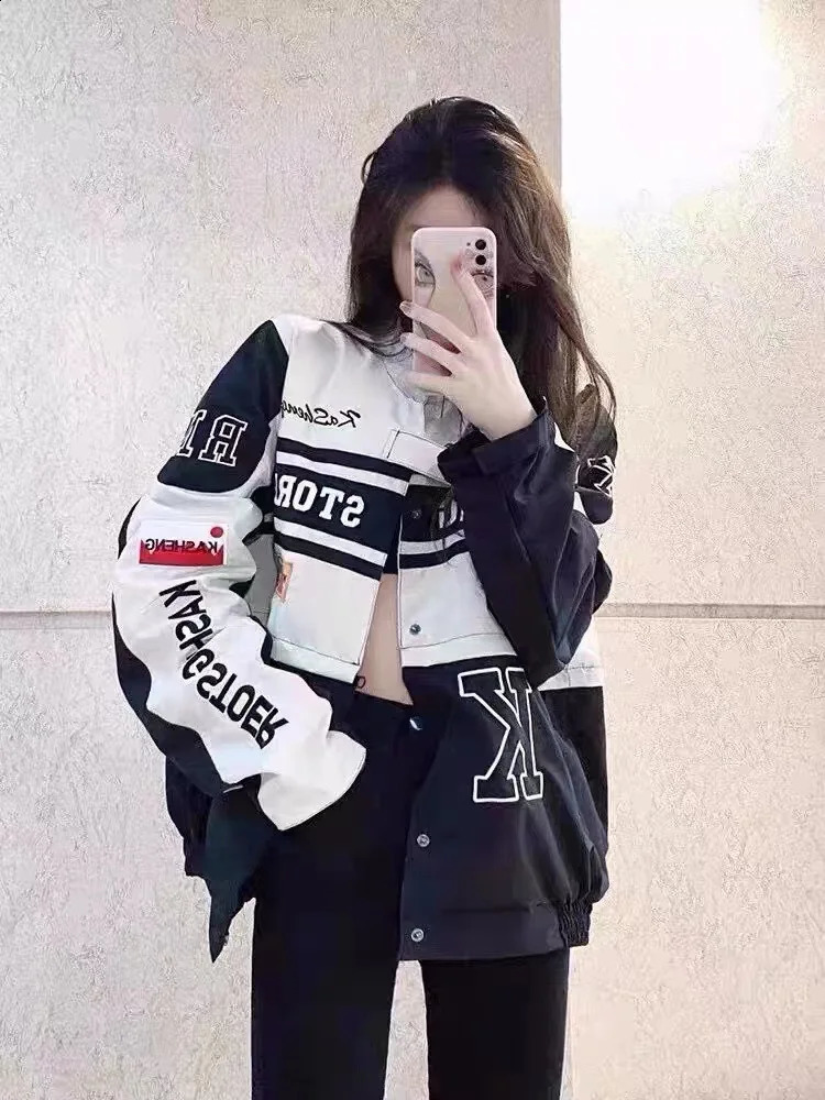 Spring Detachable Motorcycle Racing Jacket with Skirt Separation Set Women Vintage Motor Autumn Coat Korean Y2K Harajuku Clothes 240827