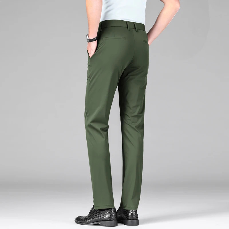 Spring Summer Mens Business Casual Long Suit Pants Male Army Green Blue Elastic Straight Formal Trousers Big Size 29-40 240827