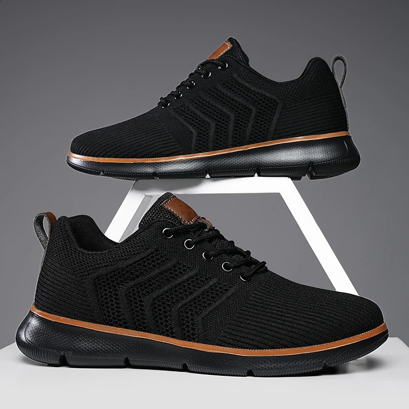 2024 Mens Shoes Lightweight Breathable Knitted Mens Casual Sports Shoes Solid Color Low Top Comfortable Walking Shoes Size 39-48 240827