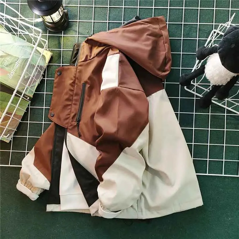 Autumn fashion hooded jacket womens Y2K Korean oversized patch work bomber Bf hiphop streetwear zipper outdoor 240826