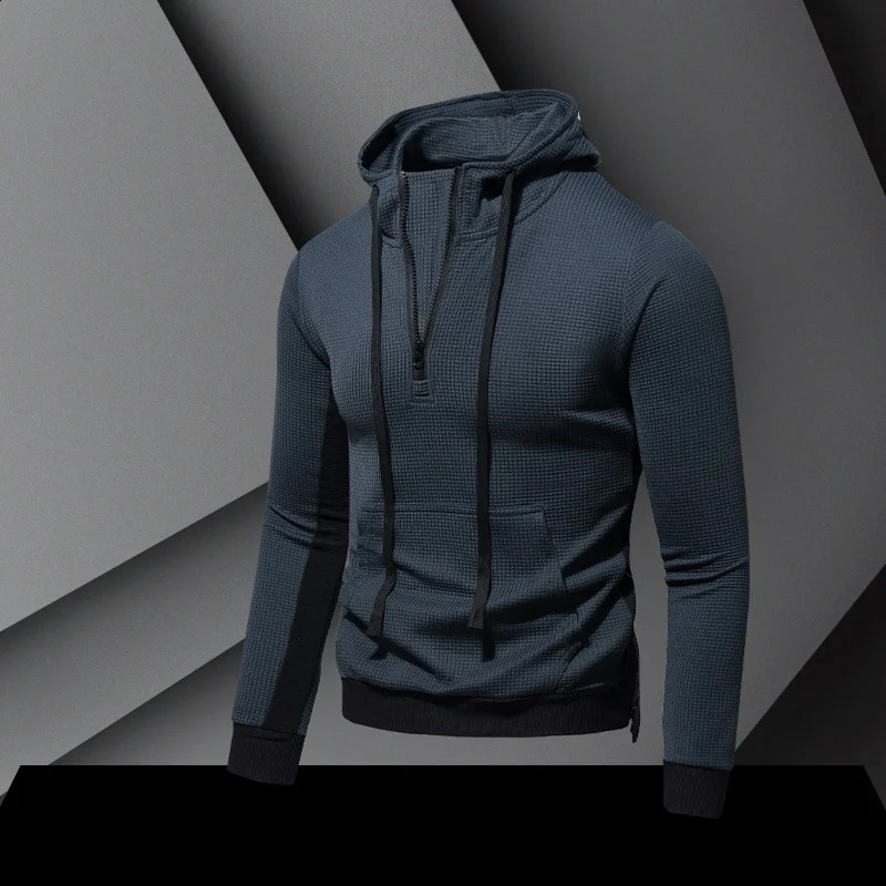 Spring and Autumn Mens Long Sleeve Hoodie Personalized Half Collar Fashion Edition Sports Fitness Tshirt 240827