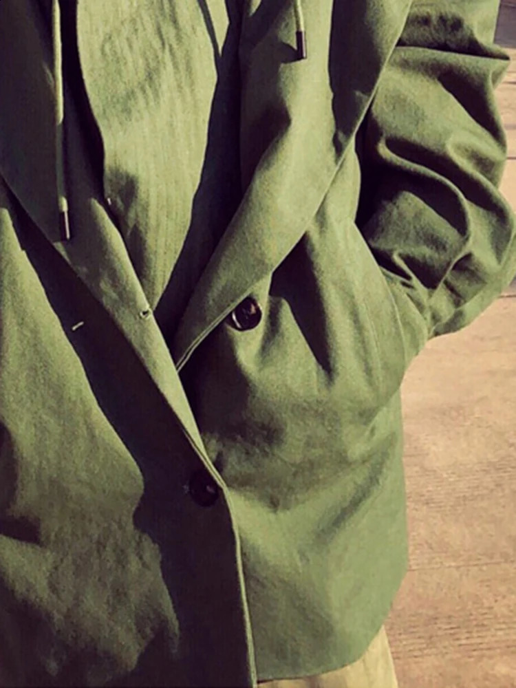 Blue and Black Legion Spring Autumn Extra Large Arm Green Zipper Slotted Coat Suitable for Women with Hoodie Long Sleeve Loose Fashion Windproof 24082