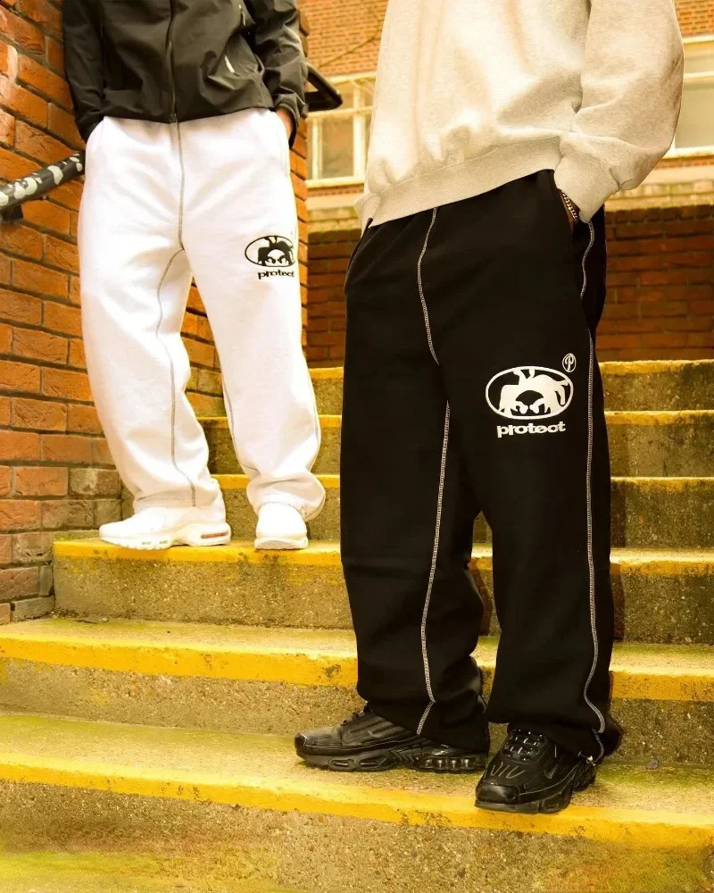American Hiphop Harajuku Street Y2K Embroidered Letter Pattern Casual Pants Men Loose Highwaist Sweatpants Joggers for Women 240819