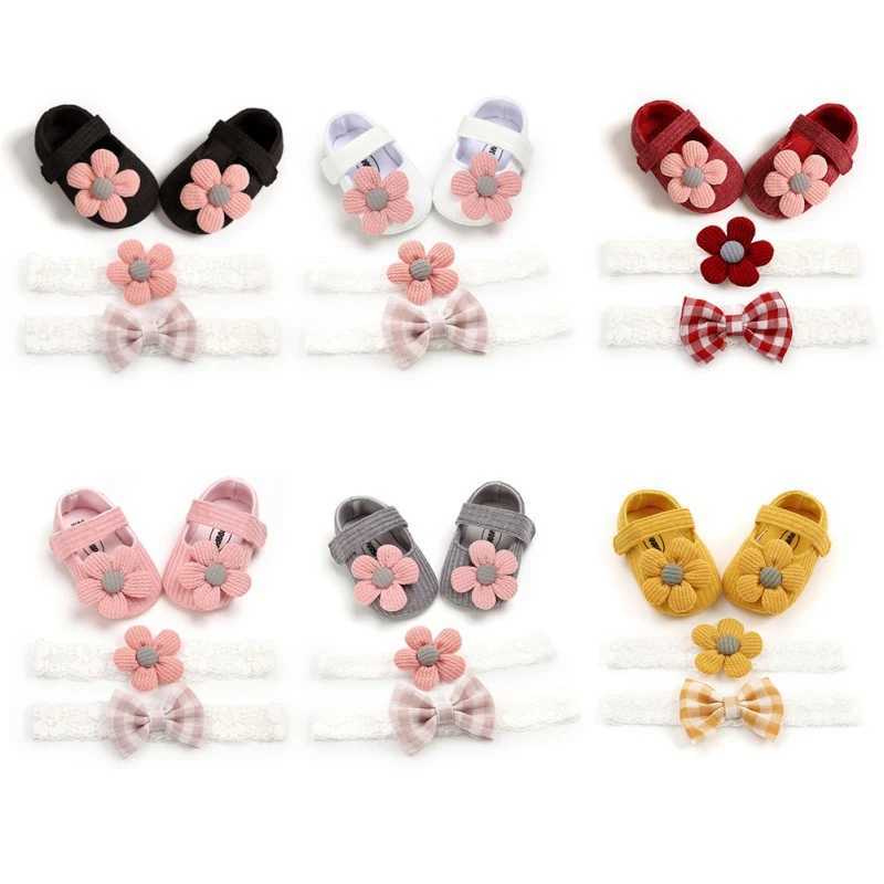3 Cute Baby Girl Anti slip First Step Shoes Flower Sports Shoes Cotton Soft soled Shoes 2-Headband Set Baby Shoes M240827