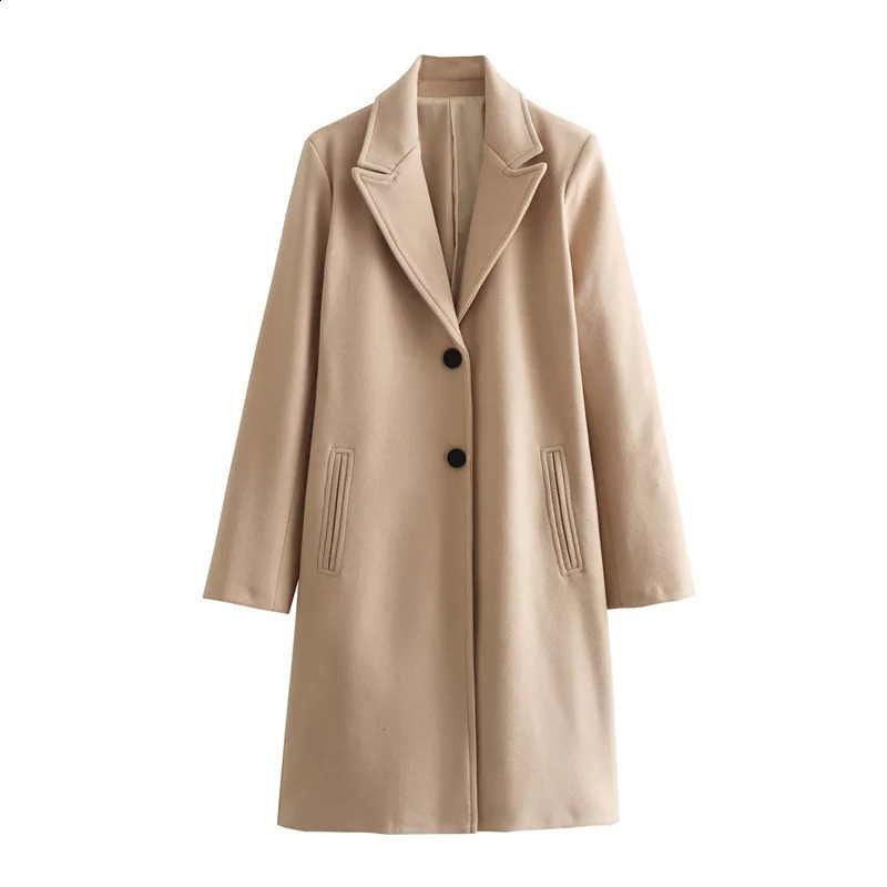 Womens wool coat retro singlelayer solid long jacket womens soft street autumn and winter 240826