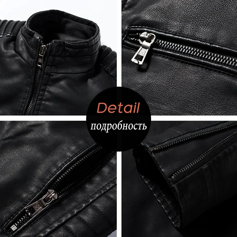 Mens Causal Vintage Leather Jacket Coat Men Spring Fashion Motor Biker Pocket PU Leather Jacket 240826