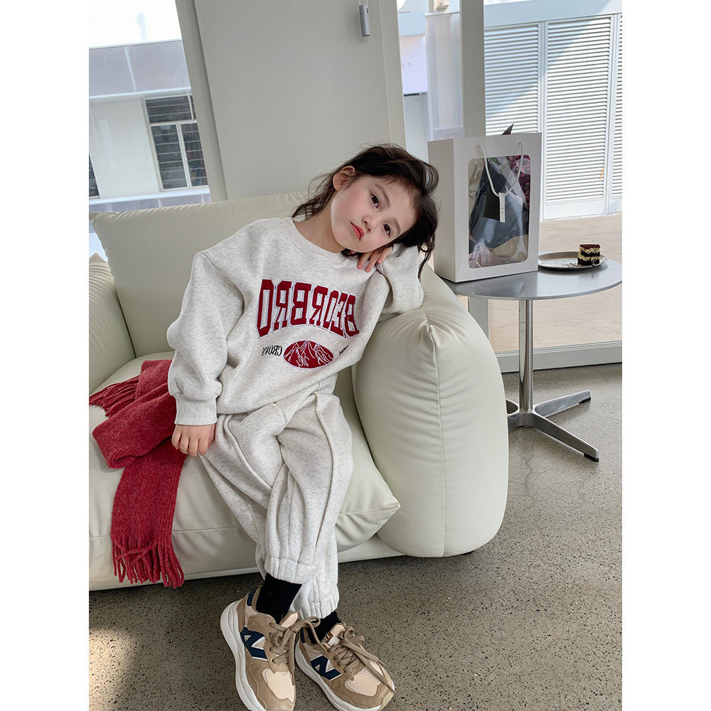 Girls' Autumn New Letter Embroidered Sports Sweater+Fashionable Pants 2 Piece Set for Kids F34-08.27