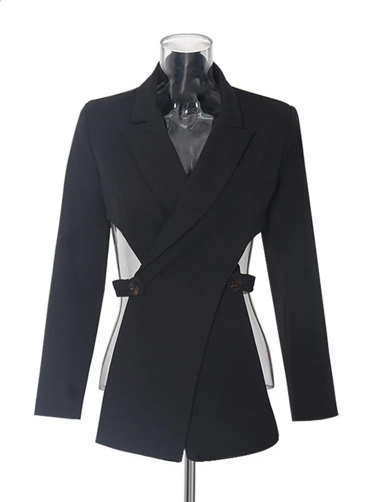 LANMREM Irregular Backless Blazer For Women Notched Long Sleeve Solid Elegant Jackets Female Clothing Spring 240826