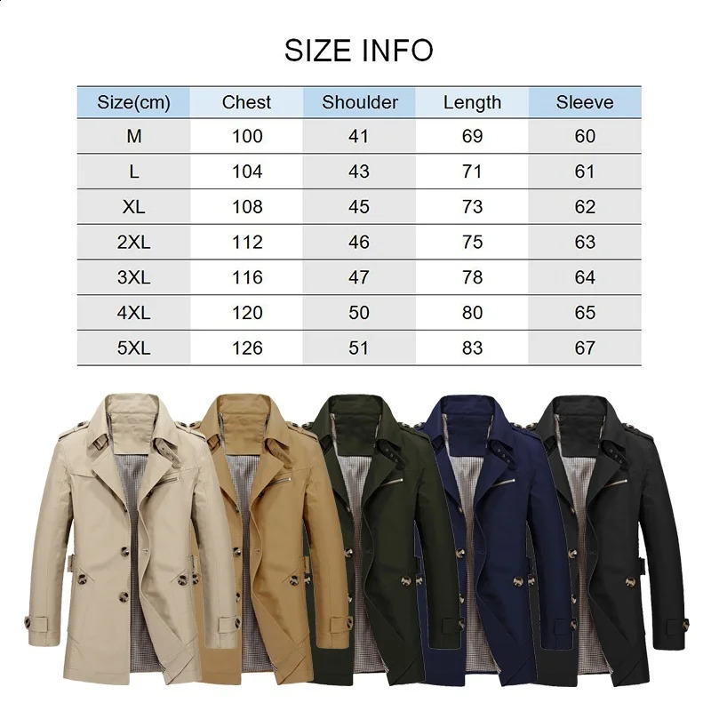 Mens business windproof long sleeved jacket pure cotton trench coat casual spring summer winter fashion set street clothing 240827