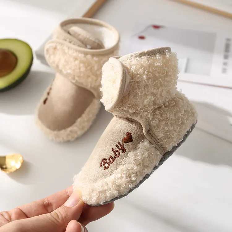 Autumn and winter baby cotton shoes childrens plush warm snow boots antiskid baby shoes indoor Flat noodles shoes the first step M240827