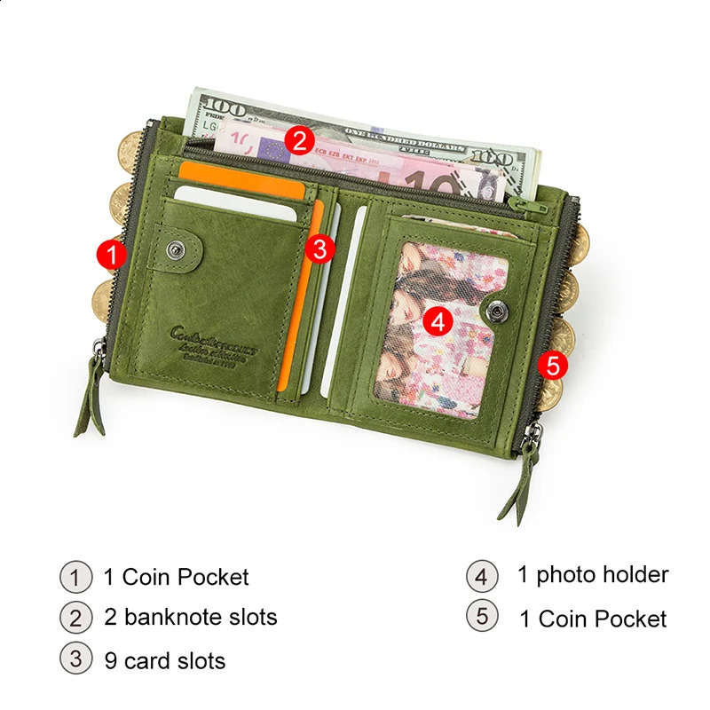 CONTACT Womens Genuine Leather Wallet Short Bifold Fashion Card Clip Coin 240827