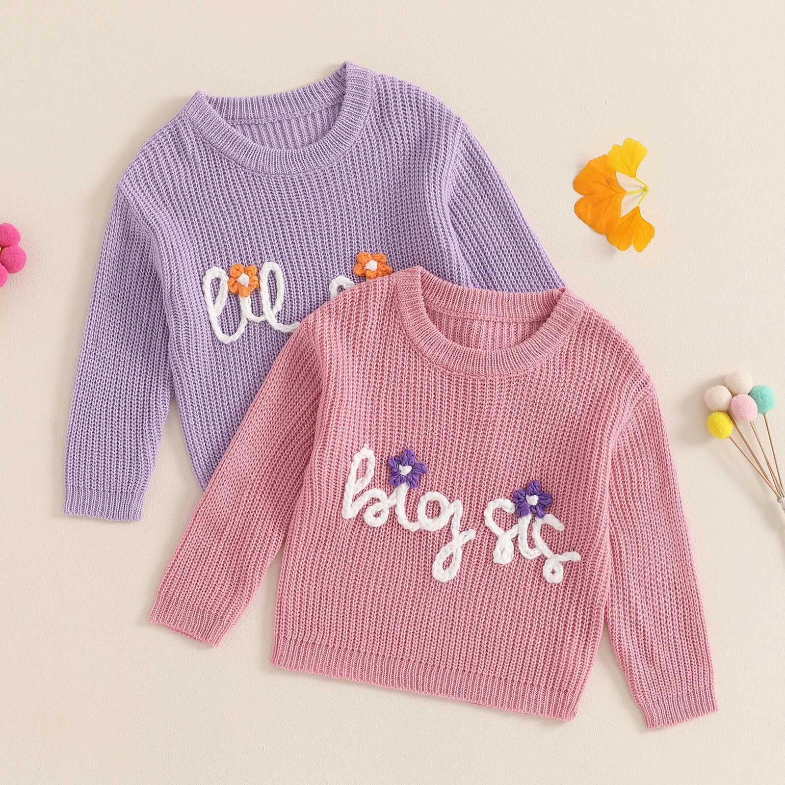Knitted autumn and winter sweaters for baby girls childrens long sleeved floral letters embroidered zippers childrens topsW240824