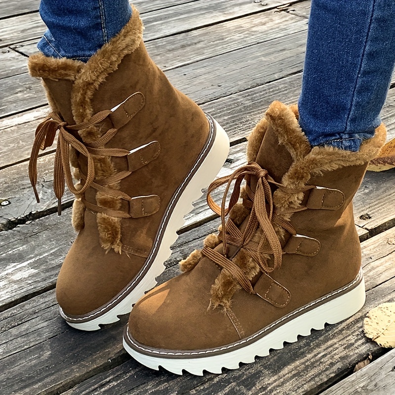 Women's Cozy Plush-Lined Winter Snow Boots - Solid Color, Secure Lace-Up, Anti-Slip Sole for Outdoor Adventures
