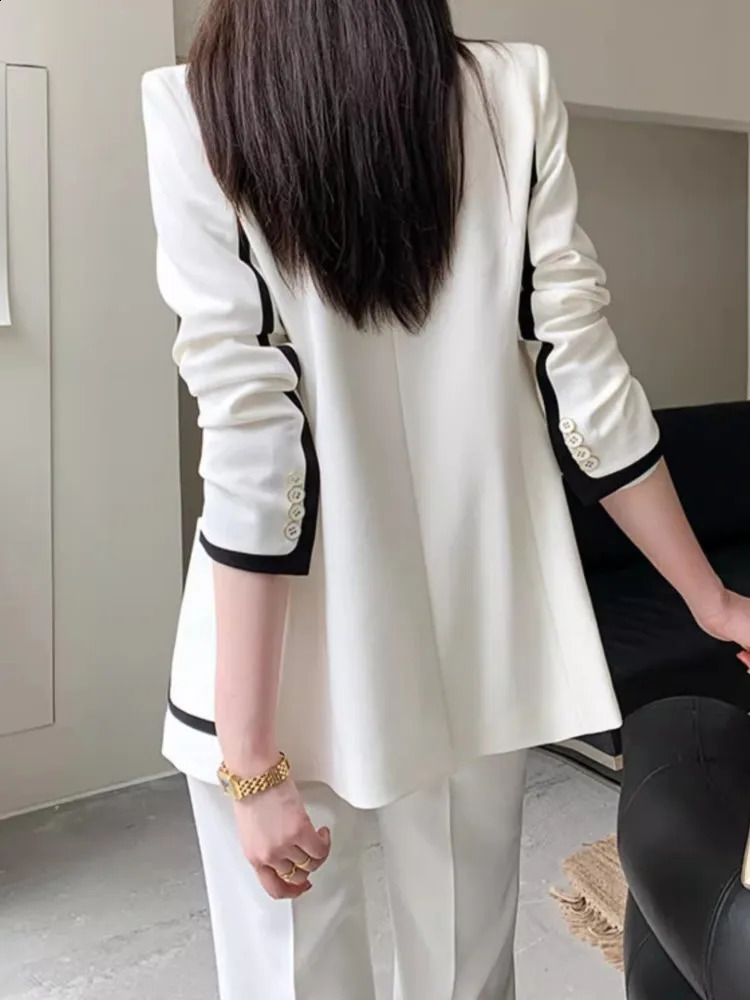 Korean Fashion Elegant and Chic Women Pantsuit Casual Vintage Blazer Jackets Straight Pants Two Pieces Set Female Formal Outfits 240826