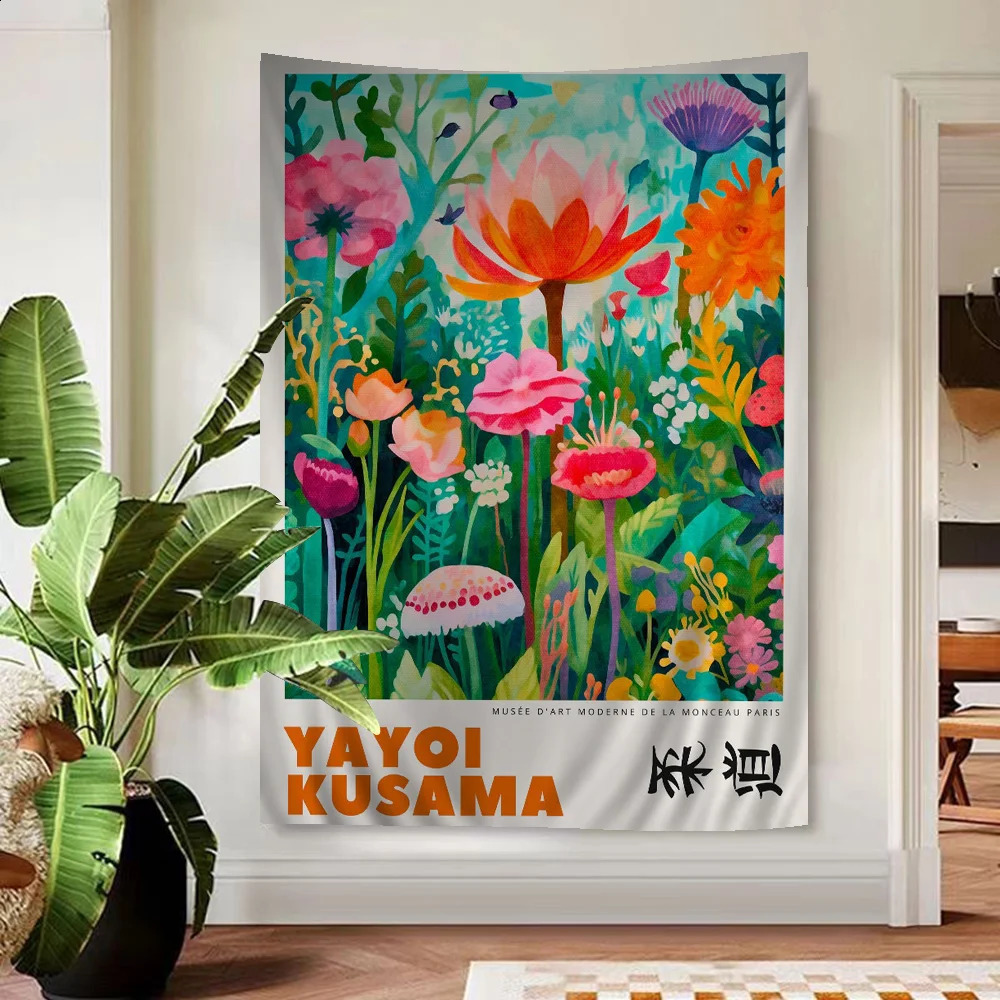 Abstract Yayoi Kusama Anime Tapestry Hanging Tarot Hippie Wall Rugs Dorm Home Decor y240826
