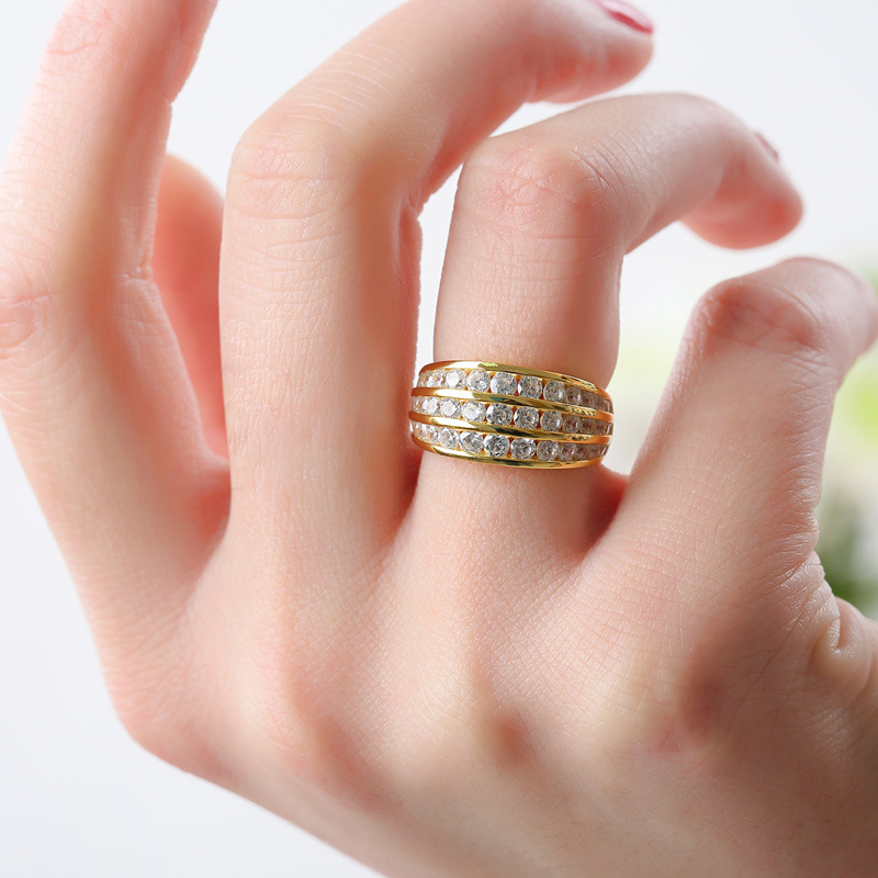 Ladies' Gold Fill Cubic Zirconia Eternity Wedding Ring: Three Rows of 5A CZ Dias